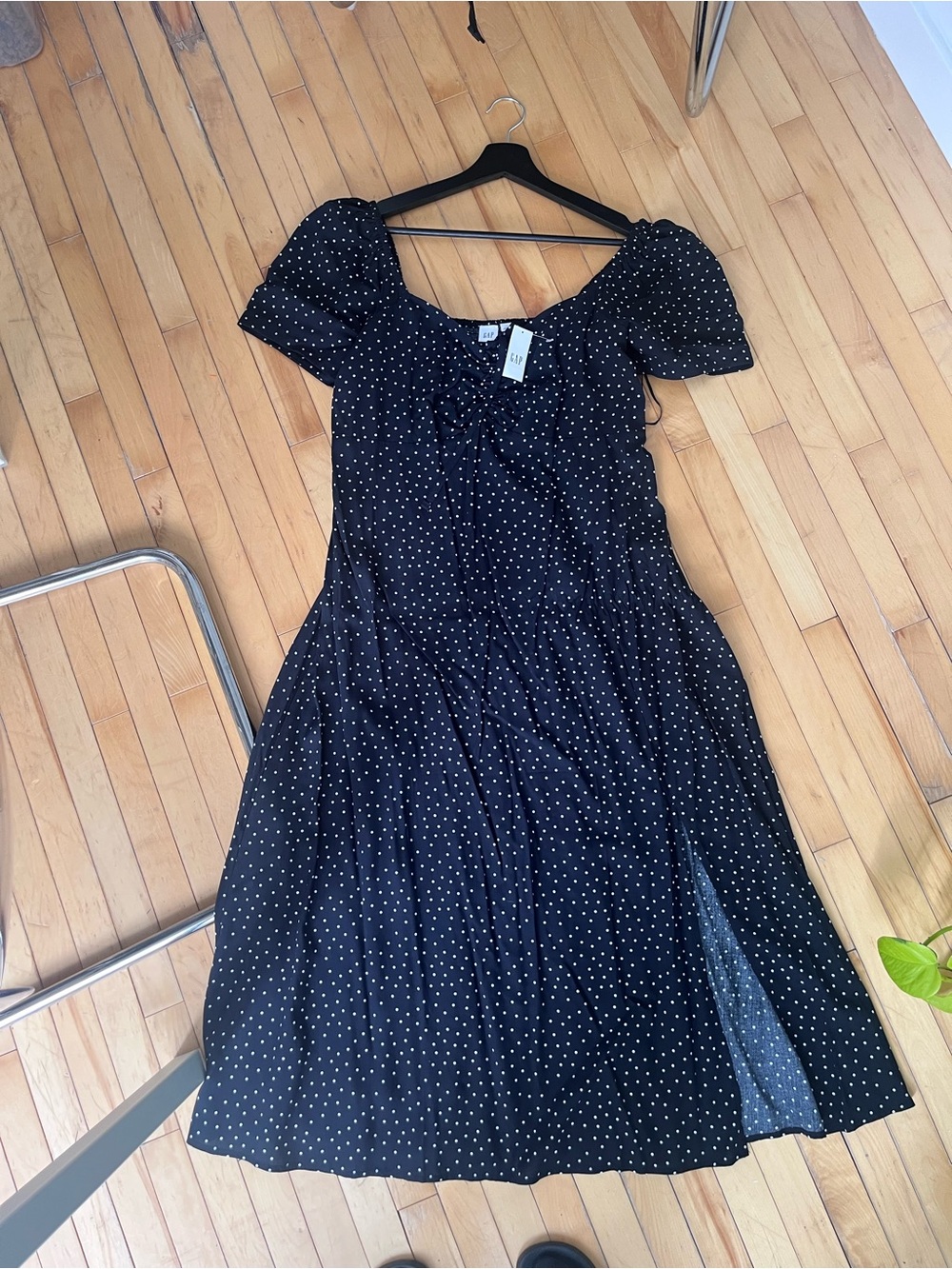 GAP Black Midi Dress with White Polka Dots